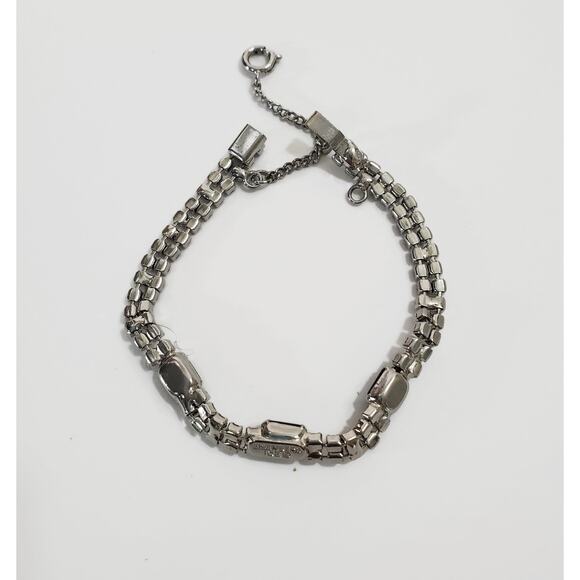 Vintage Eisenberg Ice Clear & Black Rhinestone Bracelet 7" Safety Chain - Picture 6 of 7